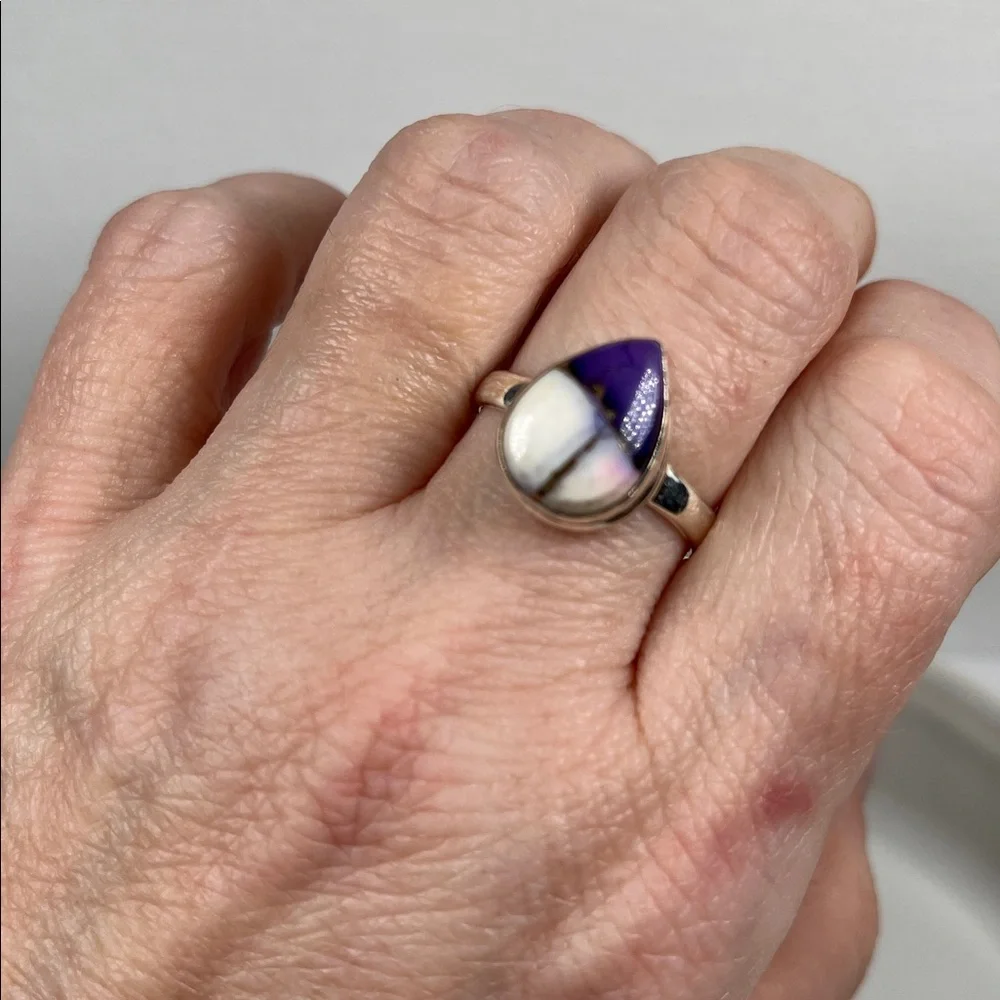 Purple Violet Dahlia Gemstone Solid 925 Sterling Silver Ring Size 9.25 - Picture 7 of 9